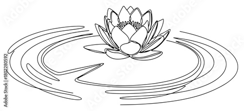Water lily flower on the water Continuous one line drawing Beautiful lotus blossom minimalist vector illustration for spa and yoga