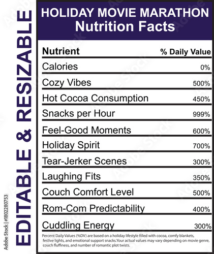 Humorous Nutrition Facts Label for Holiday Movie Marathon Night Fun