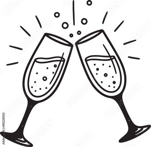 Toasting glasses illustration with bubbles for celebration and happy occasion