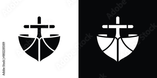Modern Ship Icon Silhouette Vector, Marine Symbol, Minimalist Boat Shape Design