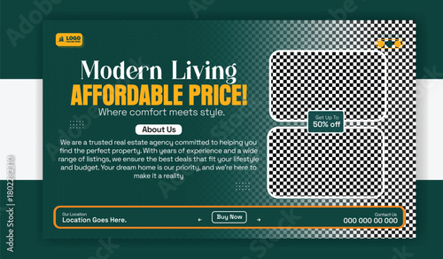 Modern living affordable price cover template isolated on white background