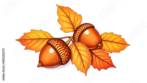 Acorns with Autumn Leaves 