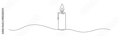 Candle Flame Burning Isolated on White, Continuous Line Art Drawing, Minimalist Design