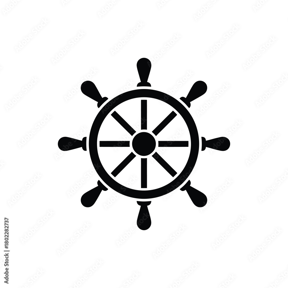 Obraz premium Simple Black and White Ship Wheel on Transparent Background