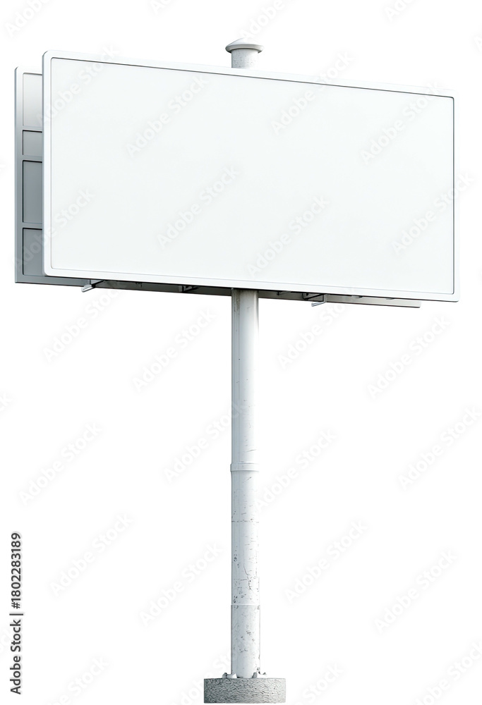 Obraz premium A large, blank rectangular sign on a tall, single white pole, elevated for advertisements