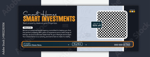 Smart homes smart investments cover template isolated on white background