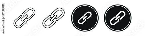 Chain Link Symbol Outline and Circle Icons Set, Black and White Style, Connectivity