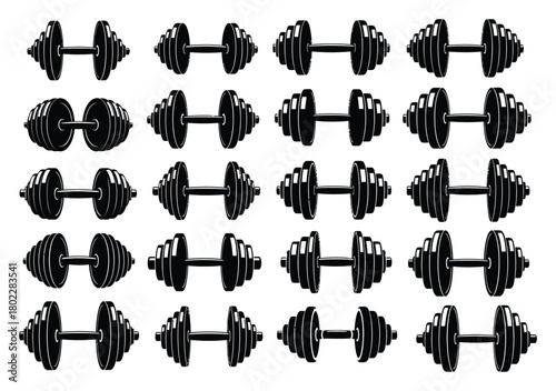 Dumbbells Pattern Black and White Weights Fitness Gym Equipment Bodybuilding Seamless Repeat