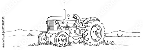Old farm tractor in a field Continuous one line drawing Vintage agricultural vehicle minimalist vector illustration