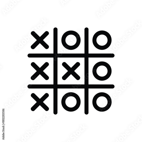 TicTacToe Game with X and O in a Grid on Transparent Background.Isolated Design