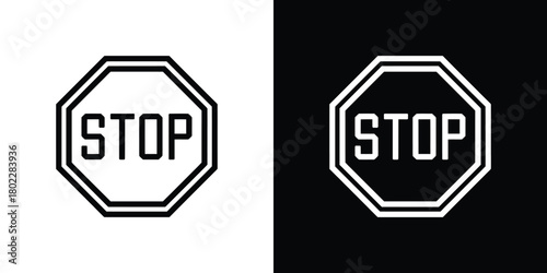 Two Contrasting Stop Sign Octagons Bold White & Black Conceptual Isolated