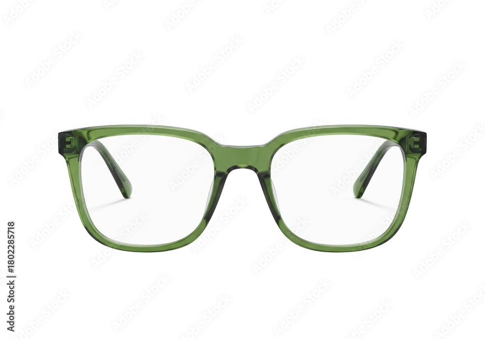 Fototapeta premium Stylish light green framed eyeglasses with clear lenses presented as a single object isolated on transparent background