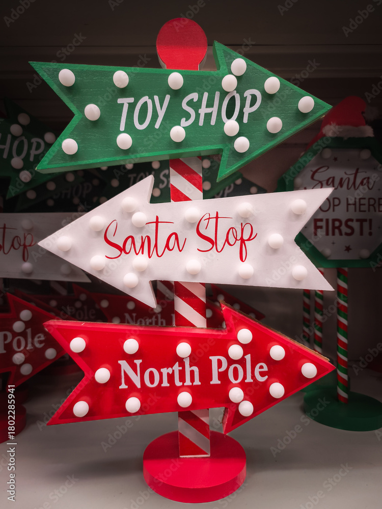 Obraz premium Cartello natalizio: Babbo Natale si ferma qui. Polo Nord