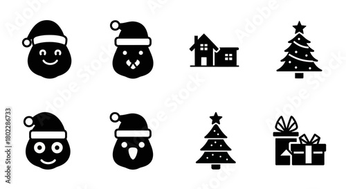 Festive christmas icons: holiday symbols featuring santa, homes, trees, and gifts