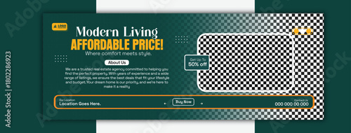 Modern living affordable price cover template isolated on white background