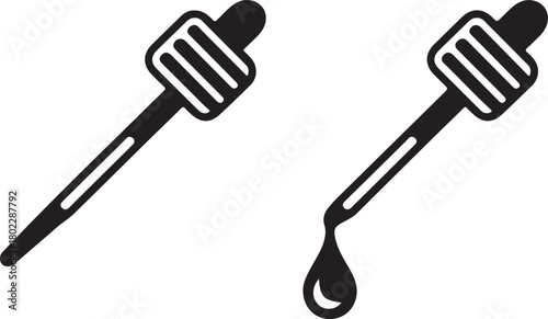 Black dropper and dripping liquid icon pipette science