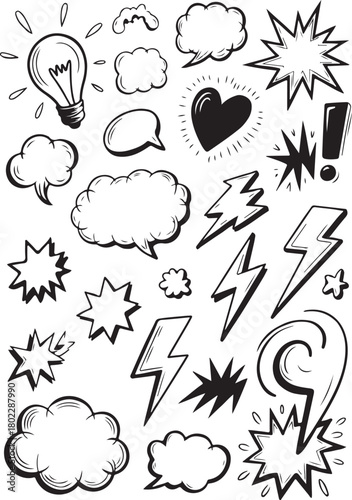 Comic style hand-drawn elements doodle set Vector