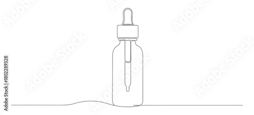 Gray Outline of Dropper Bottle on White, Continuous Line Drawing Style