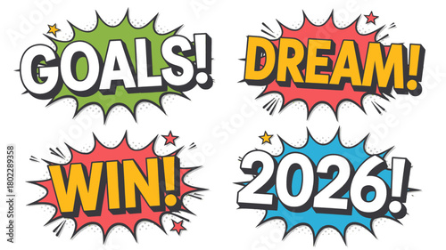 Comic book speech bubbles with motivational messages vector illustration for posters banners and social media content isolated on white background