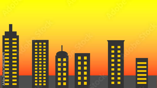 City Skyline Silhouette With Sunset Gradient Background