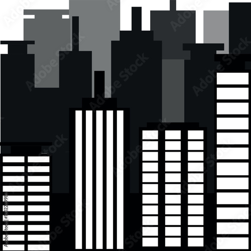 Black-White silhouette. Modern city  background. Skyscrapers silhouettes. Vector Illustration for Poster, Banner, Printout, Screen,Productivity. City silhouette background with many buildings mension.