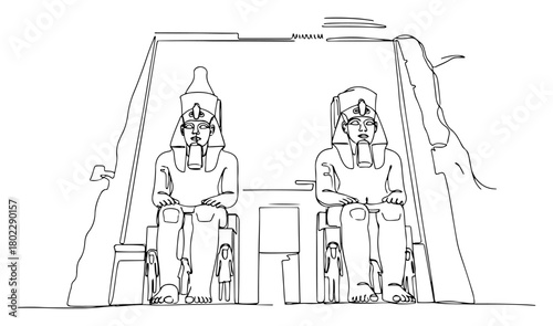 Abu Simbel temple Egypt Continuous one line drawing Ancient Egyptian pharaoh Ramesses II monument minimalist vector illustration