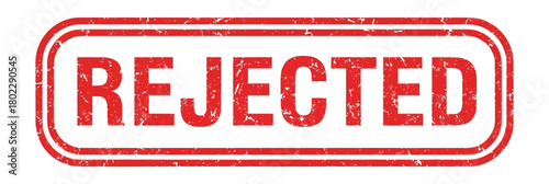 Grunge Textured Red Rejected Stamp Rectangle Shape on White Background