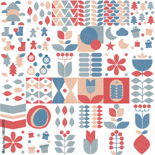 abstract christmas banner, poster, cover, or postcard. geometry Modern scandinavian style, background