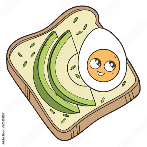 Cute Avocado Toast with a Smiling Boiled Egg Character bread