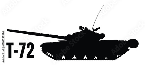 Isolated T72 Main Battle Tank Silhouette with Weaponry on Transparent Backdrop