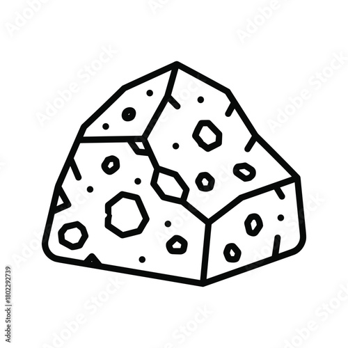 Outline icon of a classic triangular cheese wedge with distinct holes, ideal for dairy product illustrations and cooking.