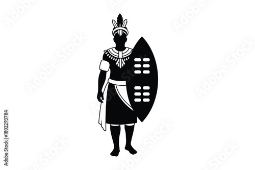 Silhouette of a zulu warrior with shield and spear