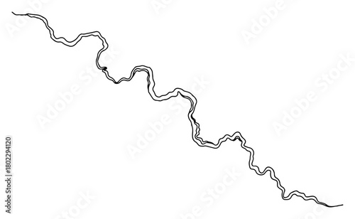 Single continuous line drawing of a winding river path from a top down view Abstract water stream in minimalist one line art style vector illustration