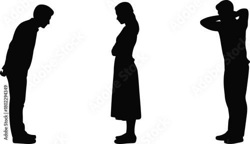 Silhouette of people showing different expressions and body languages isolated