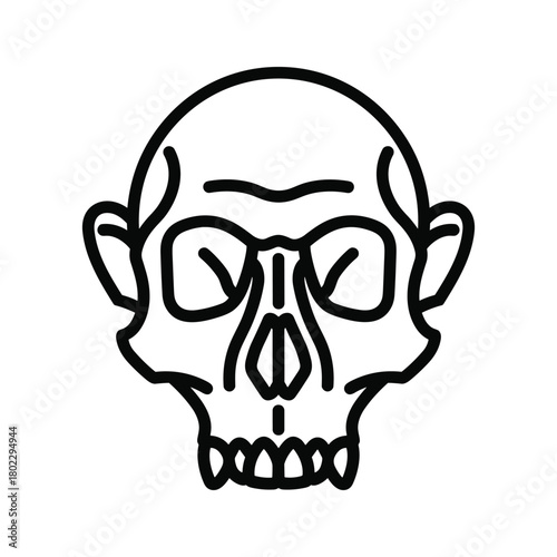 Stylized human skull line art icon representing mortality, danger, halloween, and anatomical concepts