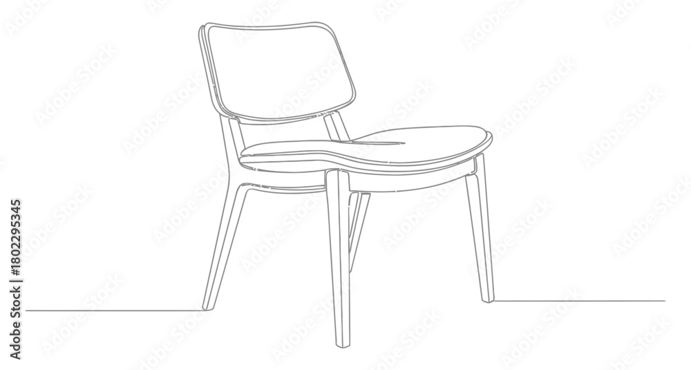 Fototapeta premium Minimalist Line Art Chair With Wooden And White Background