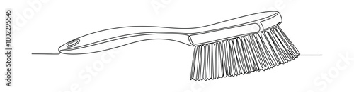 Minimalist Line Art of Scrub Brush with Handle on White Backdrop Clean One Line
