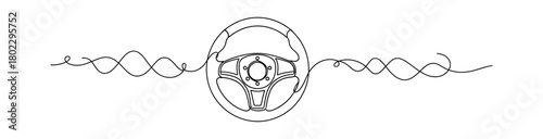 Minimalist Steering Wheel Continuous Line Art with Curves on Transparent