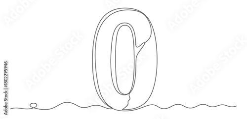 Modern Zero Continuous Line Art Shape with Transparent Background Icon