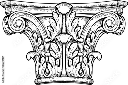 Ornate Corinthian Column Capital Engraving Detail