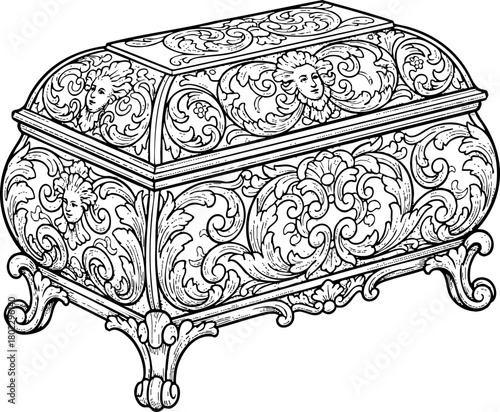 Ornate antique jewelry box illustration vintage storage container