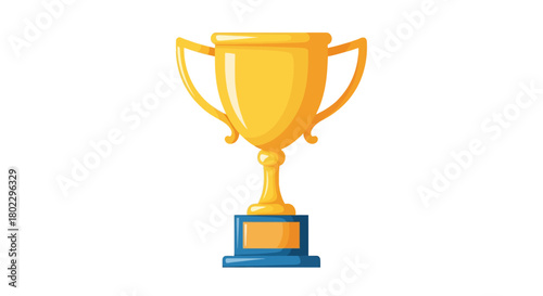 Golden trophy cup on pedestal: award symbol in modern flat design