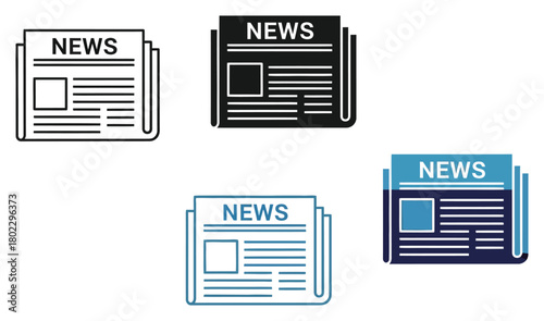 Newspaper Icons Set with Headline, Paper Roll Edges and Blank Box Area