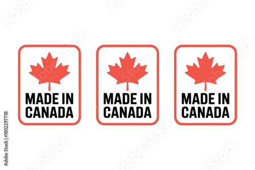 Three "Made in Canada" labels with the iconic maple leaf emblem are displayed.