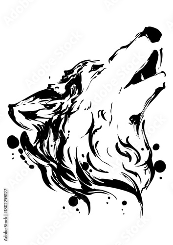 Howling Wolf – Sumi-e Ink Brush Illustration
