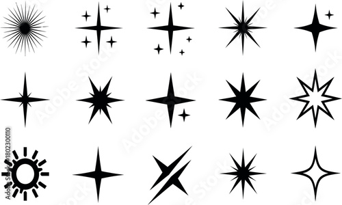 Collection of hand drawn starbursts and sparkle icons for festive and celebratory designs