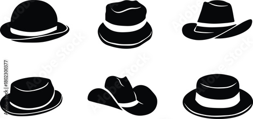 Hat Icon Set, black cowboy hats, western style hat , Vector illustration !