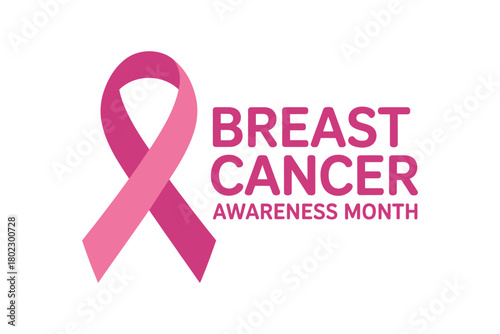 Pink ribbon symbolizes breast cancer awareness month with text.