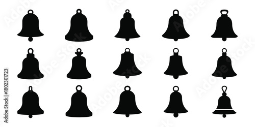 set of Christmas bell icon. Christmas bell silhouette icon. A vintage vector illustration set of black fashion accessories and shoes for a beautiful wedding bride or stylish party woman