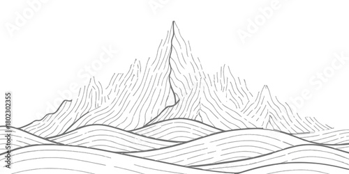 Stylized mountain landscape with wavy terrain in a clean linear design artwork